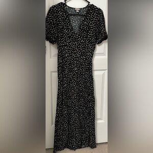 A NEW DAY, black maxi dress, SS with tiny hearts. Small.